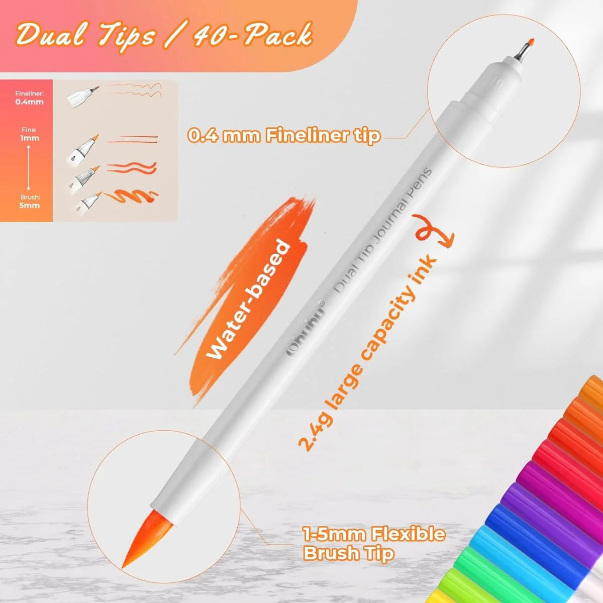 Ohuhu Σετ 40 Μαρκαδόρων με Βάση το Νερό Brush & Fineliner - Image 4