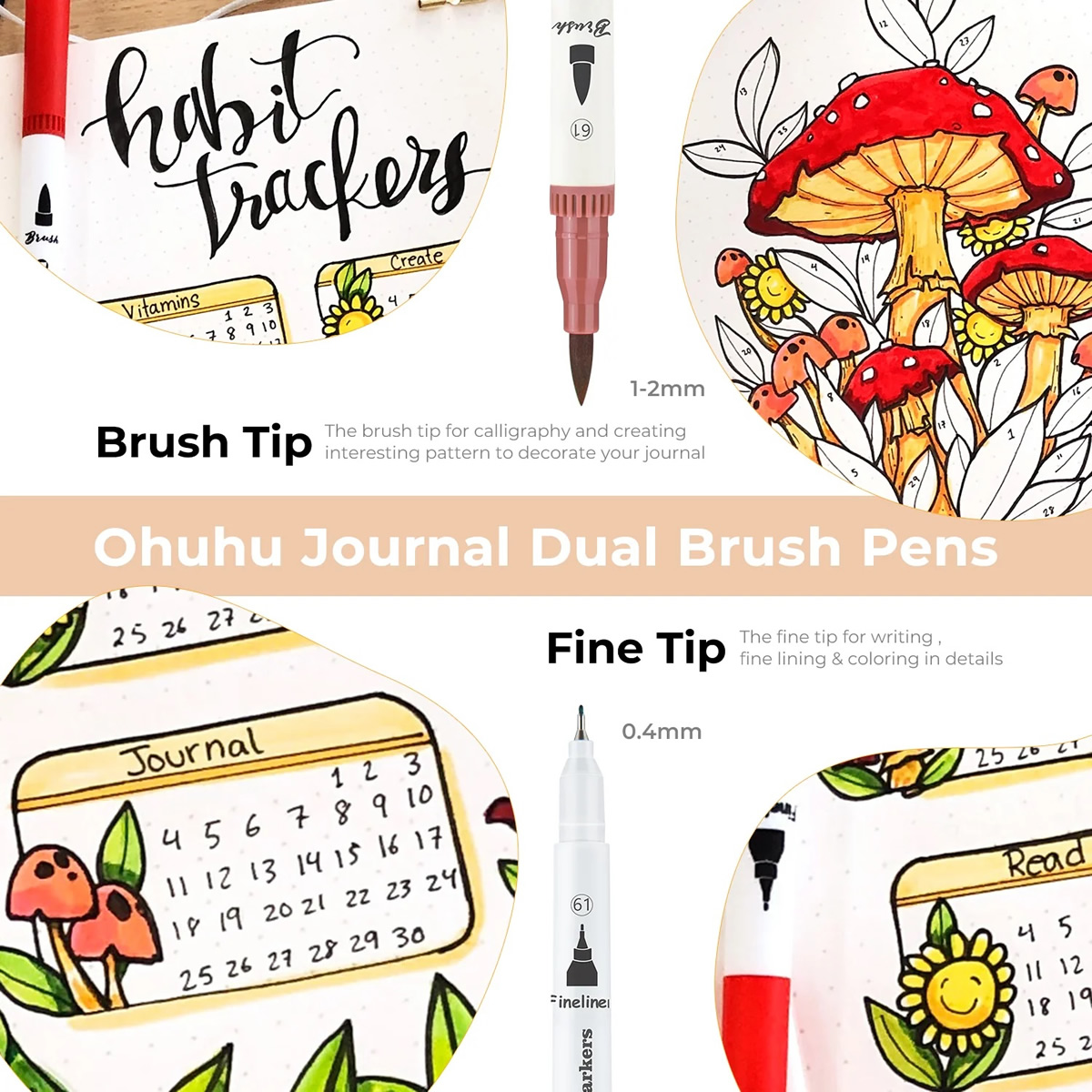 Ohuhu Σετ 60 Μαρκαδόρων με Βάση το Νερό Brush & Fineliner - Image 4
