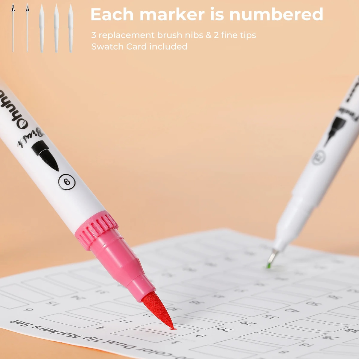 Ohuhu Σετ 60 Μαρκαδόρων με Βάση το Νερό Brush & Fineliner - Image 3